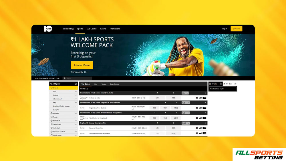 10cric sports betting section