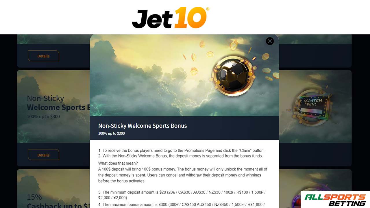 jet10 sports betting bonuses