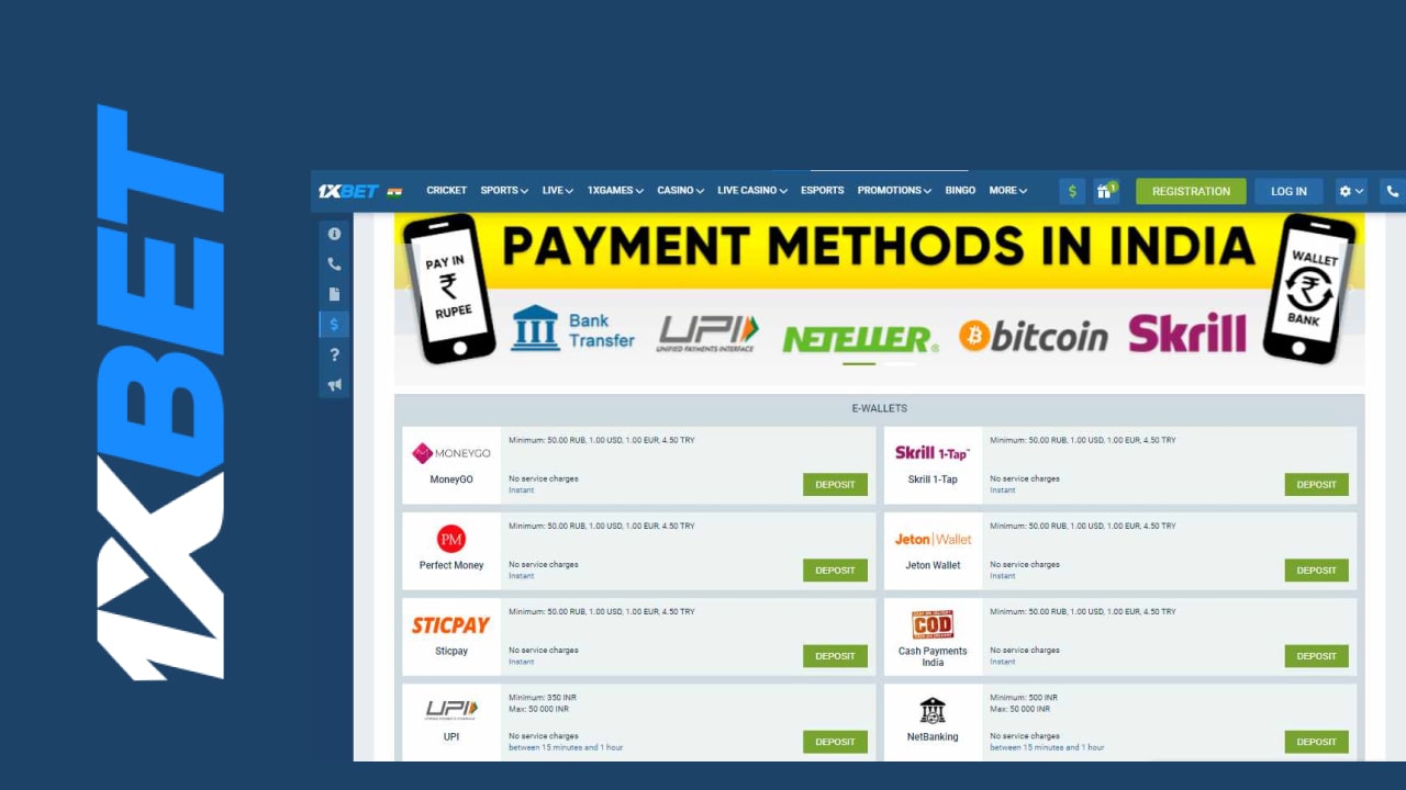 1xbet app payment methods in India