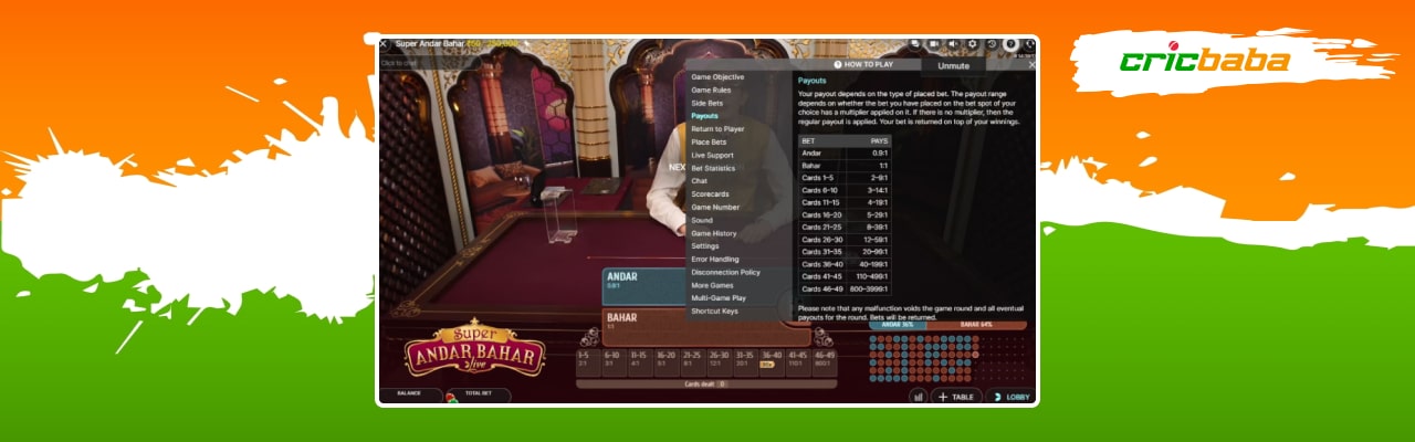 Super andar bahar casino game payouts