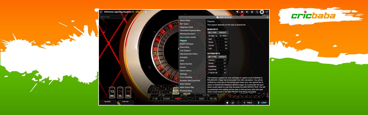 XXXtreme lightning roulette casino game payouts