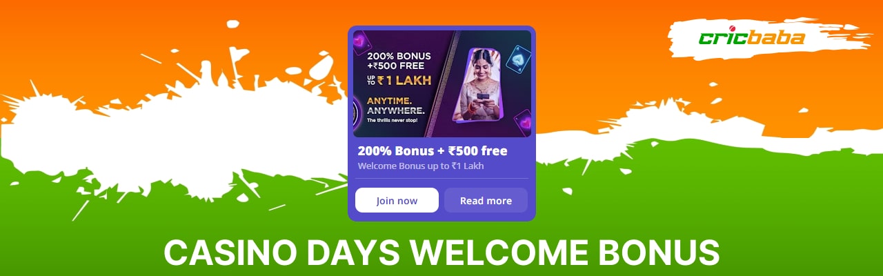 Casino days welcome bonus