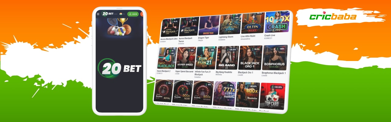 Sports betting and casino games at 20bet app