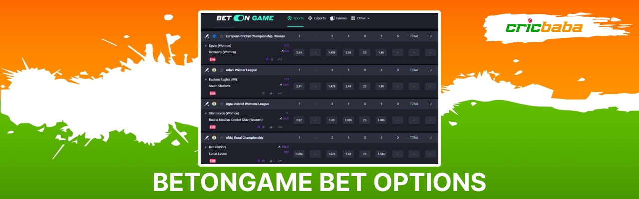 Betongame bet options